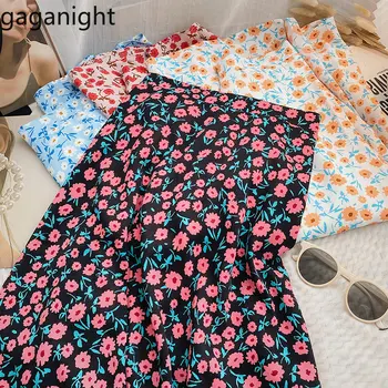 Женская полуэластичная юбка Gaganight с высокой талией в стиле ретро с цветочным принтом 2023, весна-лето, новая юбка с контрастным цветом в нежном стиле.