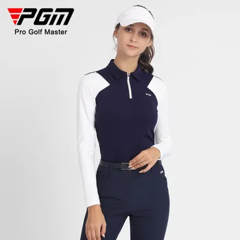 Женская футболка для гольфа PGM С длинным рукавом, Осенне-зимняя Спортивная Ткань, Мягкая Удобная Контрастная Цветовая гамма, Тонкая Одежда для Гольфа для Женщин YF530