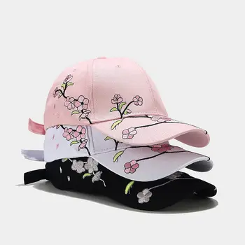 Женская шляпа с цветочной вышивкой, Белая, черная, регулируемая бейсболка, Весенне-летние уличные солнцезащитные шляпы Snapback для женщин