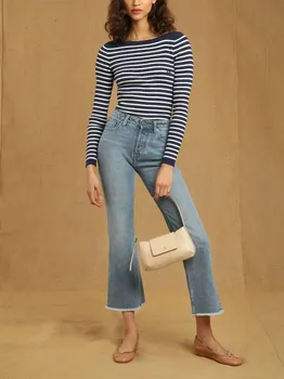 Женские винтажные джинсы с необработанным краем, простые весенне-летние женские универсальные джинсовые брюки с микро-трубой, новинка 2023 года