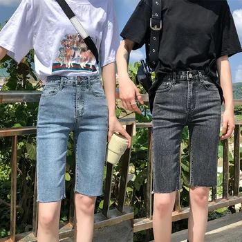 Женские джинсовые шорты Rimocy 2022, Летние облегающие байкерские короткие брюки с высокой талией, женская уличная одежда, джинсовые шорты длиной до колен, женские