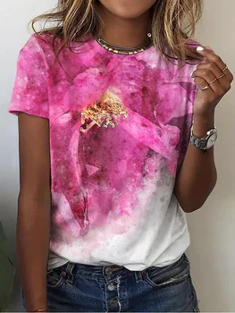 Женские модные футболки с цветочным 3D-принтом, летние футболки с коротким рукавом, кавайные футболки с цветочным рисунком, свободная одежда оверсайз