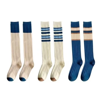 Женские носки контрастного цвета, весна-осень, повседневные базовые носки в полоску, Дышащие Удобные повседневные спортивные носки