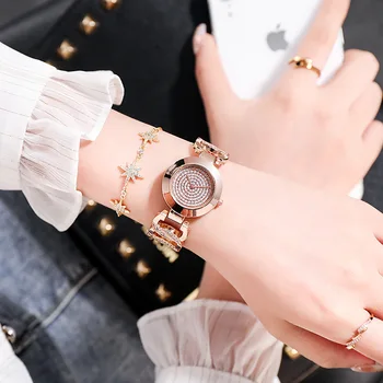 Женские часы с круглым браслетом, инкрустированный бриллиантами циферблат, кварцевые часы Gypsophila для женщин, повседневные простые темпераментные часы