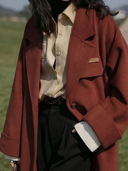Женский винтажный тренч Xgoth, Темпераментное опрятное шерстяное твидовое пальто, осень-зима, длинная толстая куртка-ветровка, женская уличная одежда