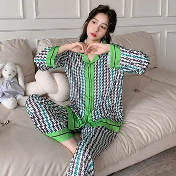 Женский милый повседневный пижамный комплект с принтом в виде собачьей лапки, весенне-осенние костюмы с длинными рукавами, пижамы