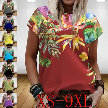 Женский модный сексуальный топ с коротким рукавом 2022 года, летняя повседневная футболка с принтом XS-9XL