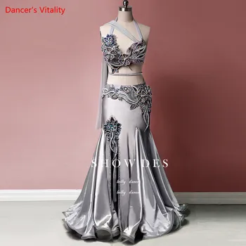 Женский сексуальный костюм для танца живота 2020, новый восточный танец, серый костюм премиум-класса, танцевальный комплект на заказ.