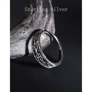 Женское кольцо из стерлингового серебра 925 пробы, пара полых цепочек в стиле панк, Регулируемый размер, кольцо ручной работы, Тайские серебряные украшения класса люкс