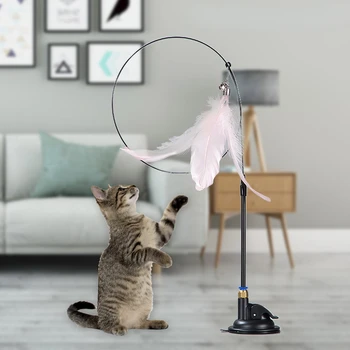 Забавная игрушка для кошек, Красивое пушистое перо с колокольчиком-присоской, игрушка-палочка для кошек, Интерактивная съемная палочка-дразнилка Cat