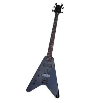Заводская черная 4-струнная электрическая бас-гитара для левшей с V-образным корпусом, предложение на заказ