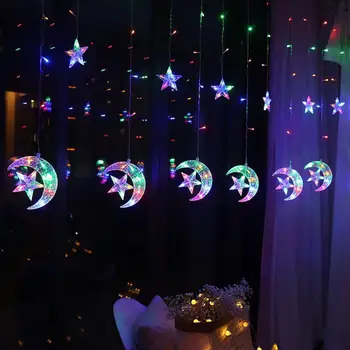 Звездный струнный светильник Водонепроницаемый, 8 режимов дистанционного управления, романтический декоративный праздничный подвесной светильник в виде Луны и звезды, струнный декор для дома