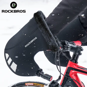 Зимние велосипедные перчатки ROCKBROS, термальные варежки для горных дорог, велосипедные прихватки, SBR, чехол для руля, грелка для езды на велосипеде, мотоцикле