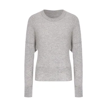 Зимний новый серый пуловер с круглым вырезом, вязаный базовый женский кашемировый свитер с длинным рукавом