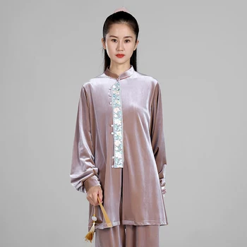 Зимняя утепленная одежда для тайцзи, Женская одежда для ушу, одежда для соревнований по кунг-фу, Униформа для боевых искусств, Без морщин 2023