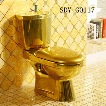 золотой керамический унитаз для унитаза из двух частей для ванной комнаты золотой унитаз