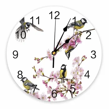 Иволга, цветок персика, птица, Декоративные Круглые настенные часы, Индивидуальный дизайн, Не тикающие, бесшумные спальни, большие настенные часы.