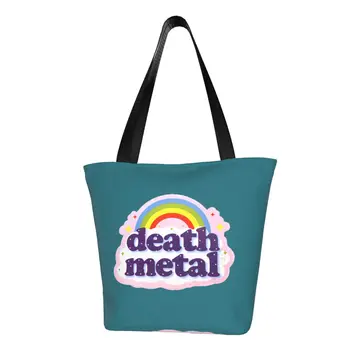 Изготовленная на заказ рок-музыка Дэт-Метал Холщовая сумка для покупок Женские Многоразовые сумки для покупок в продуктовых магазинах