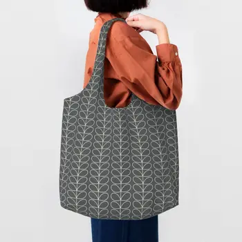 Изготовленная на заказ холщовая сумка для покупок с серым рисунком Orla Kiely, женская сумка для переработки продуктов большой емкости, сумки для покупок, сумки