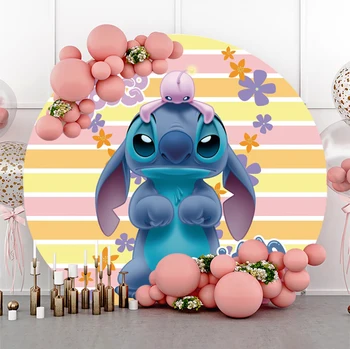 Изготовленный на заказ круглый фон для дня рождения Disney Lilo & Stitch, Декорации для вечеринки в честь дня рождения, душа ребенка, Фотостудия
