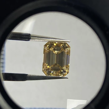 Изумрудная огранка, золотисто-желтый синтетический муассанит, бриллианты размером от 4x6 мм до 10x14 мм, выращенный в лаборатории драгоценный камень для ювелирных изделий Luxy