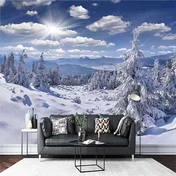 Индивидуальные 3D фрески и обои для естественного пейзажа зимнего соснового леса гор и снежных дней