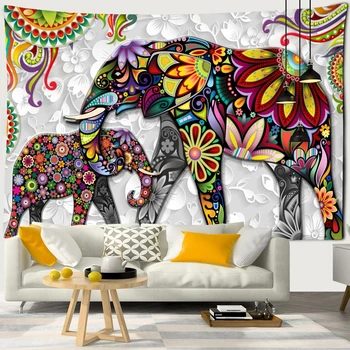 Индийский Бог-слон, Гобелен с мандалой, украшение дома, Гобелен в богемном стиле, Гобеленовый матрас большого размера в стиле хиппи