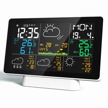 Интеллектуальные погодные часы с цветным экраном WIFI, прогноз погоды, измеритель температуры и влажности в помещении и на улице
