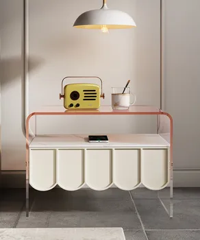 Интеллектуальный прикроватный столик итальянский минималистичный легкий роскошный кремовый акриловый современный прикроватный столик для спальни
