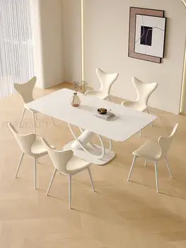 Итальянская комбинация столов кремово-белого цвета с 4-6 стульями Кухонный гарнитур для дома, виллы, квартиры, обеденный стол в стиле минимализма из каменной плиты