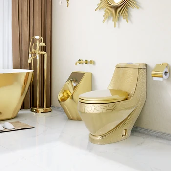 Керамическая ванная комната с мойкой Goodone, Роскошный Цельный Напольный Фарфоровый Золотой унитаз