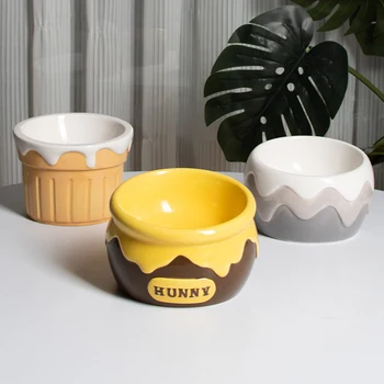 Керамическая миска для домашних животных, имитирующая банку с медом, Кормушки для воды для кошек, приподнятые Милые миски для питья маленьких собак