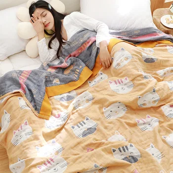 Клетчатое хлопчатобумажное марлевое одеяло с рисунком льва из мультфильма на кровать, Тонкое покрывало, летнее одеяло, Многофункциональное покрывало для дивана, одеяла