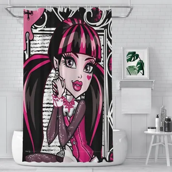 Коллажные занавески для душа Monster High Кукла Дракулаура из водонепроницаемой ткани Креативный декор ванной комнаты с крючками Аксессуары для дома