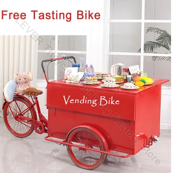 Коммерческие Продажи Велосипед Красный грузовой Велосипед Украшение мобильной торговой тележки Трехколесный велосипед Можно настроить