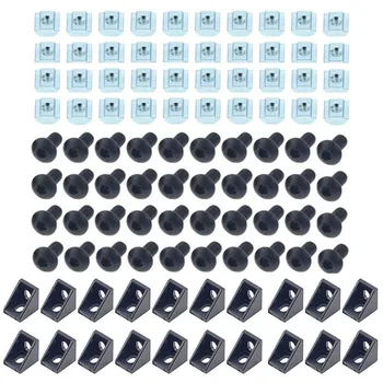 Комплект Соединителей Из Алюминиевого Профиля 20шт 2020 Угловой Кронштейн 40шт 2020-M5 Т-Образные Скользящие Гайки 40шт Винт С Шестигранной Головкой M5x8mm