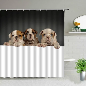 Комплекты занавесок для душа с милыми животными, кошками и собаками, 3d Водонепроницаемые занавески для детской ванной комнаты из полиэстеровой ткани, декор для домашней ванной комнаты с крючками