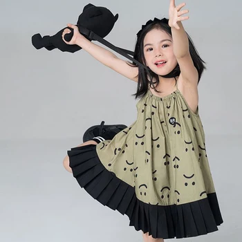 Корейское платье Sweet Girls, летние платья-слинги для девочек, платье-жилет с принтом Smlie из мультфильма, детская одежда, повседневные платья для девочек, Vestido