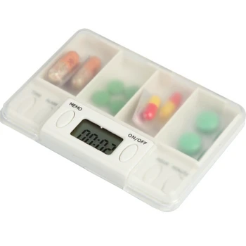 Коробка для таблеток с 4 сетками, коробка для хранения лекарств, Электронное напоминание о времени, коробки для лекарств, Таймер-будильник, Органайзер для таблеток, контейнер для лекарств
