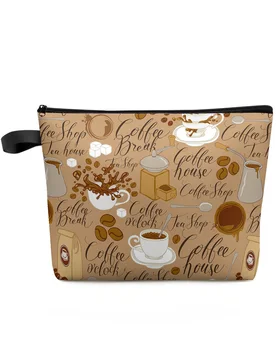 Кофейная чашка в кофейных зернах, большая вместительная дорожная косметичка, переносная сумка для хранения макияжа, женский водонепроницаемый пенал