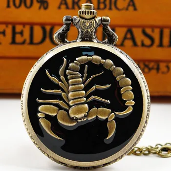 Креативные кварцевые карманные часы с 3D резьбой в виде Скорпиона, Винтажное ожерелье в стиле панк для мужчин и женщин, Аксессуар для карманных часов-брелок, Часы-цепочка
