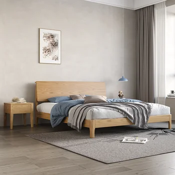 Кровать из цельного массива ясеня 1,5 метра 1,8 метра одноместная двуспальная современная простая кровать Nordic Japanese log windbed
