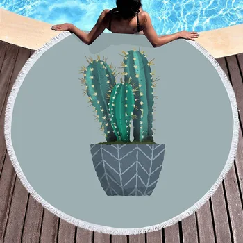 Круглое пляжное полотенце с милым принтом кактуса, пляжное одеяло из микрофибры, устойчивое к песку, впитывающее быстросохнущее полотенце для бассейна, Портативный коврик для пикника