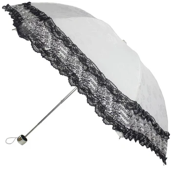 Кружевной 3-х Складной женский зонт от дождя для путешествий на открытом воздухе с защитой от ультрафиолета Модный Корейский декор Зонтик Принцессы Женский Компактный ветрозащитный