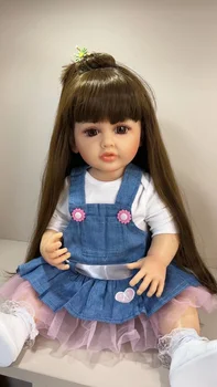 Кукла в джинсовой юбке 55 см, силиконовая виниловая кукла-Реборн, игрушки Bebe Reborn, подарки на День рождения ко Дню защиты детей