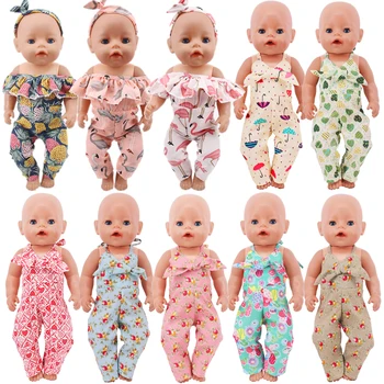 Кукольная Одежда, Комбинезоны Со Шнуровкой и Милым Принтом, Подходят для 18-дюймовой Американской Кукольной Девочки, 43 см, Аксессуары для Новой Куклы Reborn Baby, Игрушки Поколения