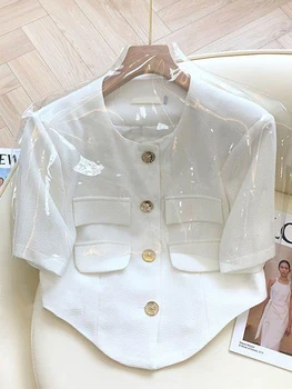 Летние Корейские Элегантные Модные Маленькие Ароматные рубашки 2023 Года, Французский Винтажный топ с коротким рукавом, Асимметричная Короткая блузка