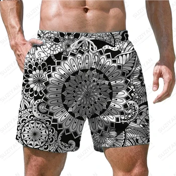 Летние Новые мужские шорты, пляжные брюки с винтажным рисунком и 3D-принтом, Гавайский пляжный стиль, большие мужские баскетбольные шорты с завязками для дома