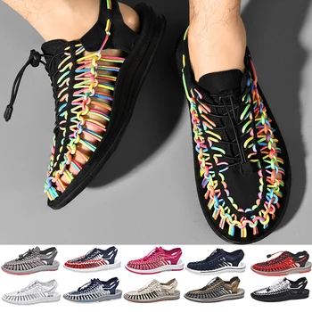 Летняя мужская повседневная дышащая обувь 2023 года, женские тапочки, нескользящие походные ботинки, плетеные разноцветные сандалии Zapatos Hombre