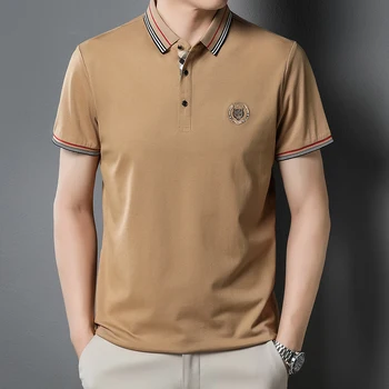 Летняя мужская рубашка поло 2023 года, модный бренд, деловая Повседневная пуговица на лацкане, Роскошная футболка с логотипом с вышивкой, топы с коротким рукавом